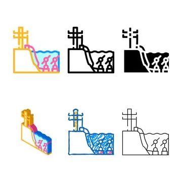 Scheme of work tidal power plant color icon vector multipack Stock Illustration