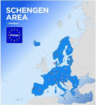 Schengen Area map with the territorial division of the states, Europe Stock Illustration