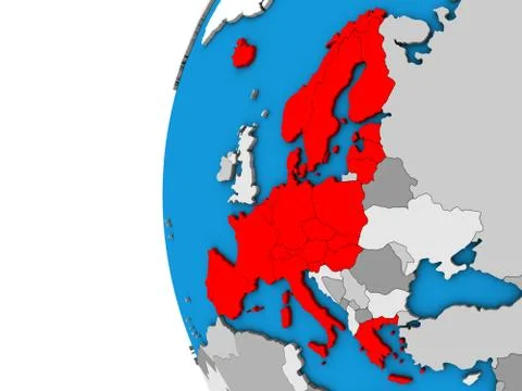 Schengen Area members on 3D globe Stock Illustration