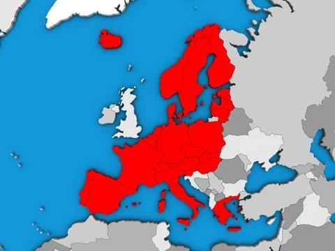 Schengen Area members on 3D map Stock Illustration