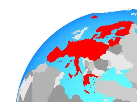 Schengen Area members on globe Stock Illustration