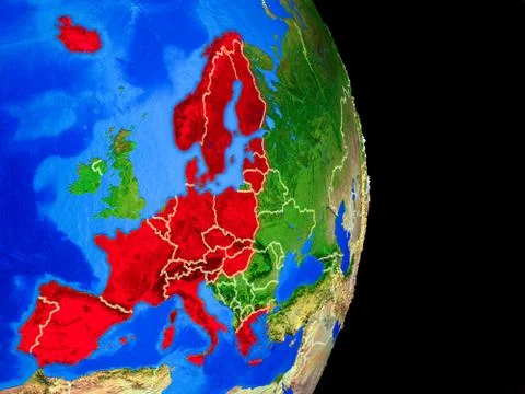 Schengen Area members on globe from space Stock Illustration