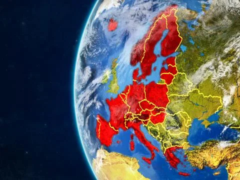 Schengen Area members on globe from space Stock Illustration