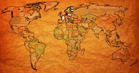 Schengen Area territory on world map Stock Illustration