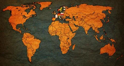 Schengen Area territory on world map Stock Illustration