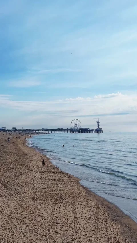 Scheveningen beach Netherlands The Ferris Wheel The Pier at Scheveningen Stock Footage 337349693