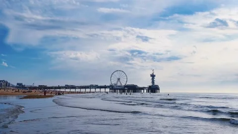 Scheveningen beach Netherlands The Ferris Wheel The Pier at Scheveningen Stock Footage 337349775