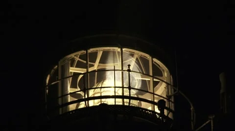 Scheveningen lighthouse operating in night - close up lamphouse Stock Footage 48448788