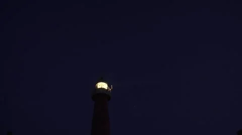 Scheveningen lighthouse operating in night - low angle Stock Footage 48446162