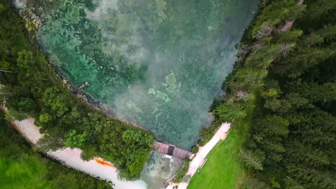 Schiederweiher in Hinterstoder top bottom drone aerial view to lake Stock Footage 255660908