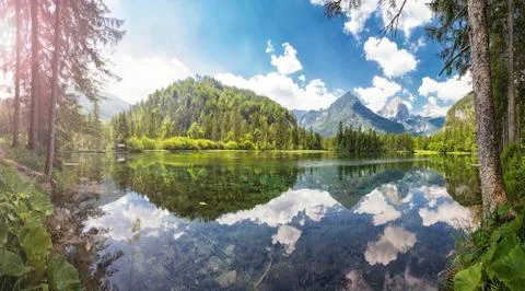 Schiederweiher with a view at the mountain Spitzmauer in Hinterstoder Austria Stock Photos
