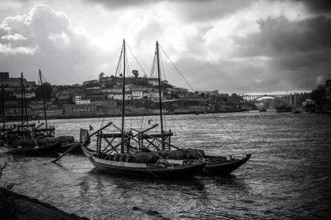 Schiffe Portwein Hafen Fluss Porto Stock Photos