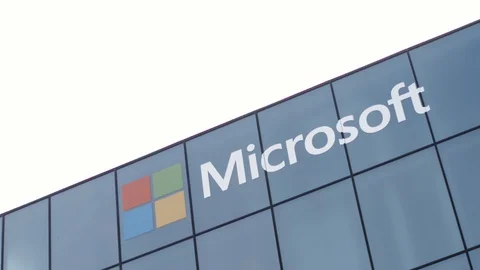 Schiphol, The Netherlands - August 29, 2017 - Microsoft Logo On Building Stock Footage 129398655