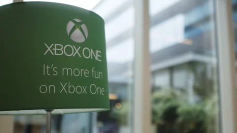 Schiphol, The Netherlands - August 29, 2017 - Xbox One Lamp With Message On It Stock Footage 129398665