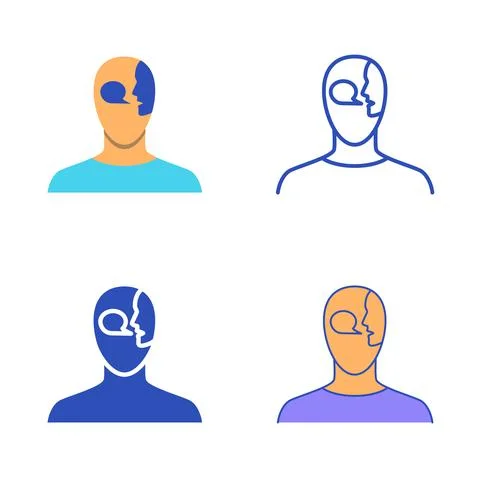Schizophrenia delusions icon set in flat and line style Stock Illustration