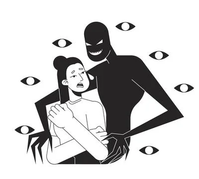 Schizophrenia disorder bw concept vector spot illustration Stock Illustration