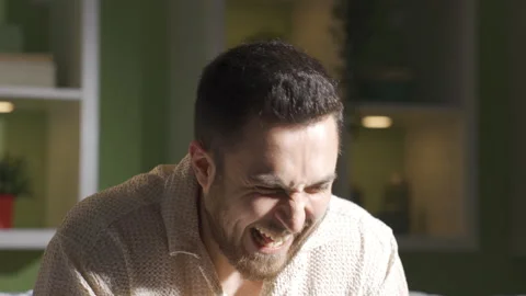 Schizophrenic man going crazy at home alone. Mental and nervous diseases. Stock-Footage 231011132