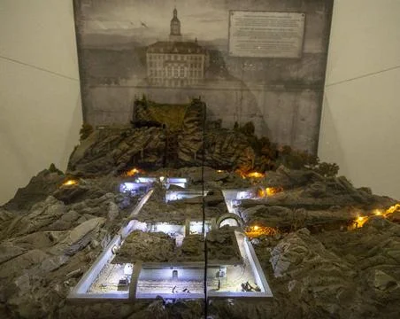  Schlesien Modell des Projekt Riese unter dem Schloss Fuerstenstein (Zamek... Stock Photos