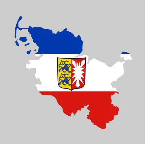 Schleswig-Holstein vector map and flag silhouette Иллюстрация