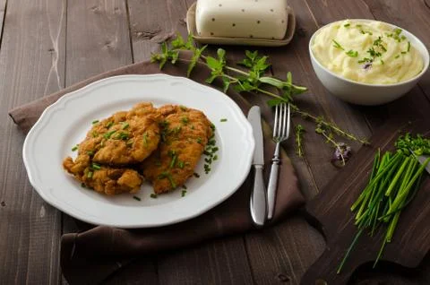Schnitzel with herbs, Stock Photos
