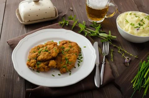 Schnitzel with herbs, Stock Photos