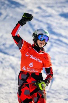  SCHOEFFMANN Sabine (AUT), Jubel, geballte Faust Snowboard Weltcup Davos, ... Stock Photos