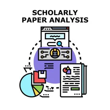 Scholarly paper analysis and research process concept Stock Illustration
