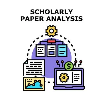 Scholarly paper analysis and research processing concept Stock Illustration