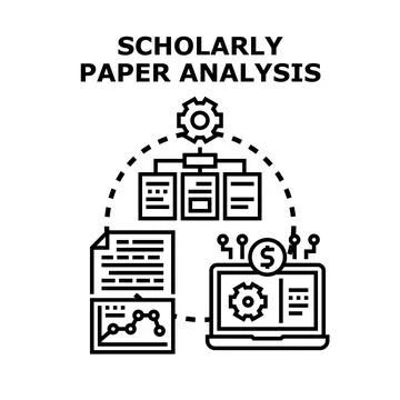 Scholarly paper analysis and research processing concept Stock Illustration