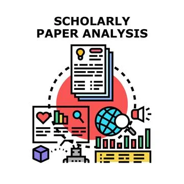 Scholarly paper analysis and research concept Stock Illustration