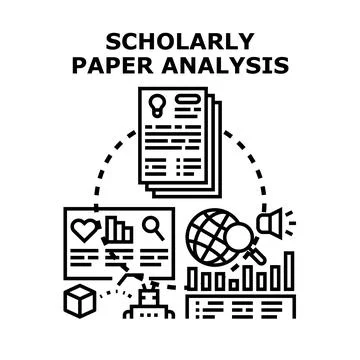 Scholarly paper analysis and research concept Stock Illustration