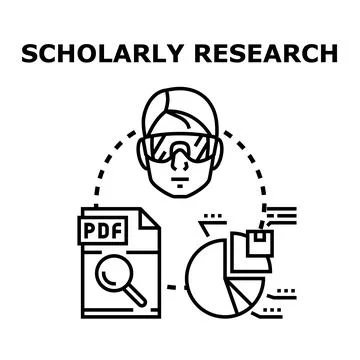 Scholarly research analyzing data and documents icon Stock Illustration