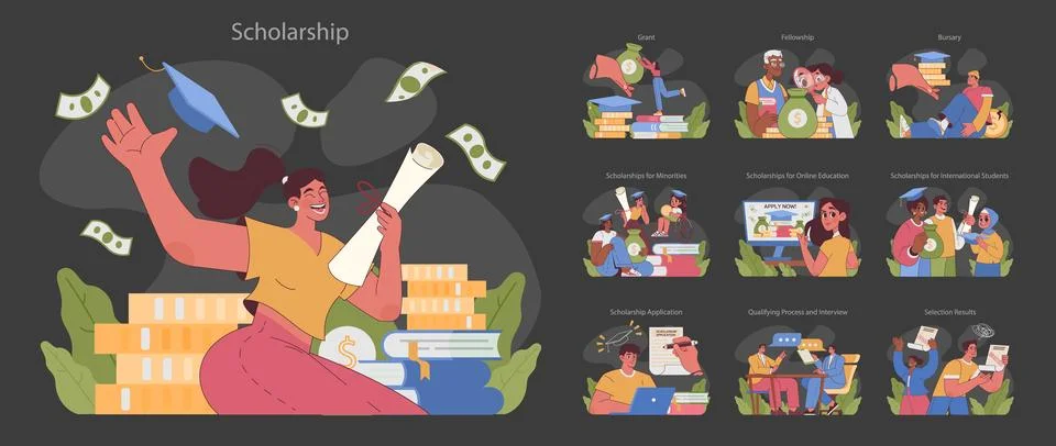 Scholarship set. Flat vector illustration Stock Illustration