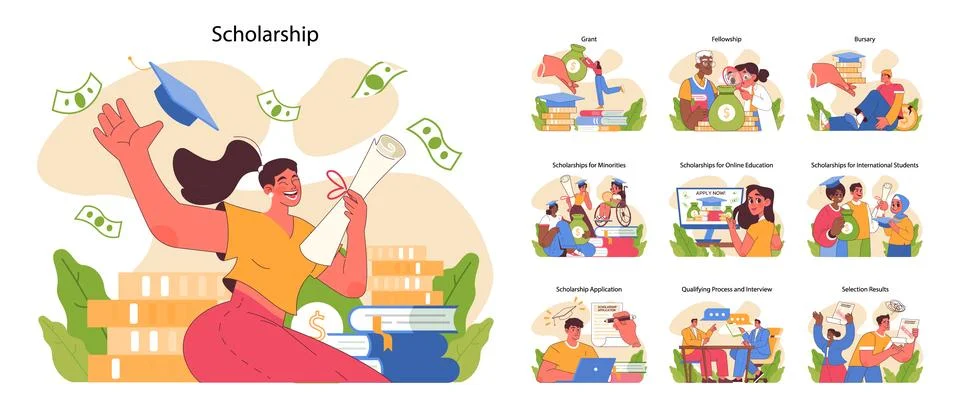 Scholarship set. Flat vector illustration Stock Illustration