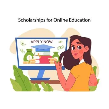 Scholarships for online education. Flat vector illustration Stockillustratie