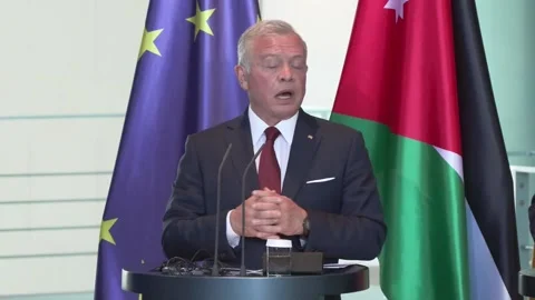 Scholz and Abdullah II call for a resumption of the ceasefire in Gaza, Berlín, D Stock Footage 305788642