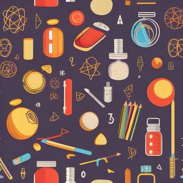 School abstract pattern seamless, random element vintage design wallpaper Stock Illustration