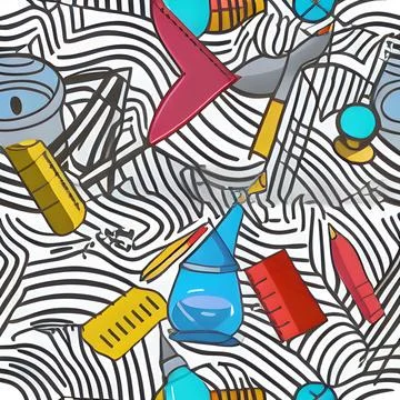 School abstract pattern seamless, random element vintage design wallpaper Stock Illustration