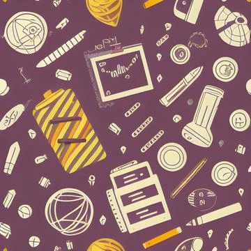 School abstract pattern seamless, random element vintage design wallpaper 스톡 일러스트