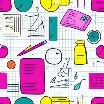 School abstract pattern seamless, random element vintage design wallpaper Illustrazione stock