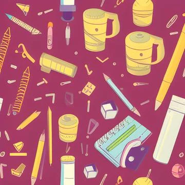 School abstract pattern seamless, random element vintage design wallpaper Stock Illustration