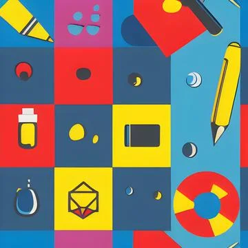 School abstract random seamless, pattern element vintage design wallpaper 库存插图