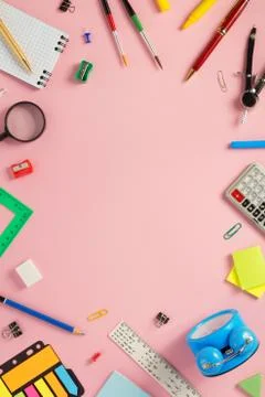 School accessories at abstract background Stock Photos