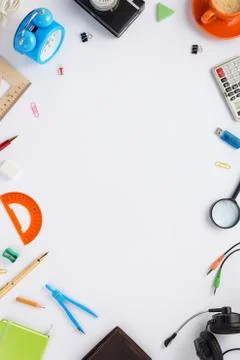 School accessories on white  background Stock Photos