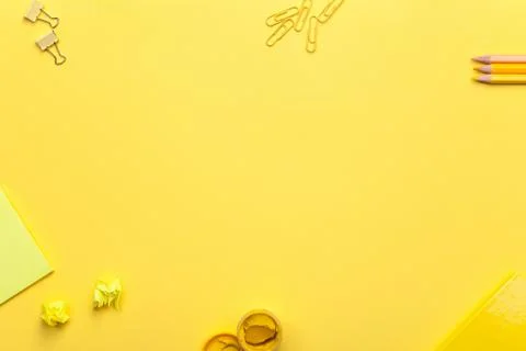 School Accessories on Yellow Background Stock Photos