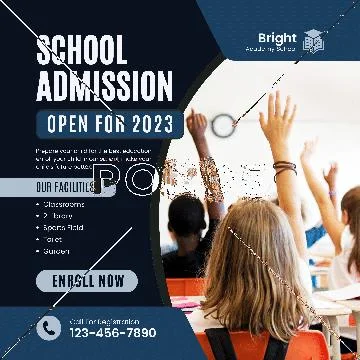 School admission open for 2023 with enroll now call to action Plantilla PSD