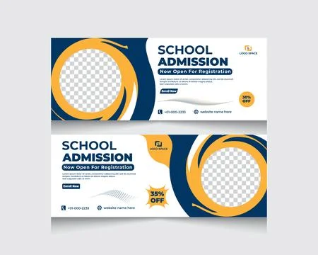 School admission web banner design set, creative ads, education banner, Stock Illustration