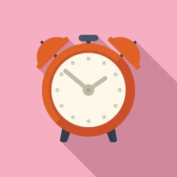 School alarm clock icon flat vector. Test exam Stock Illustration