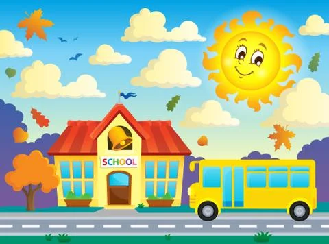 School and bus theme image - eps10 vector illustration. Stock Illustration