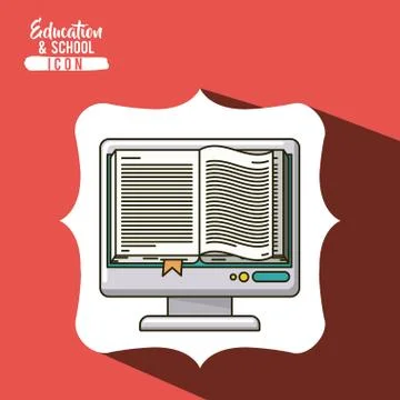 School and computer book inside frame design イラスト素材